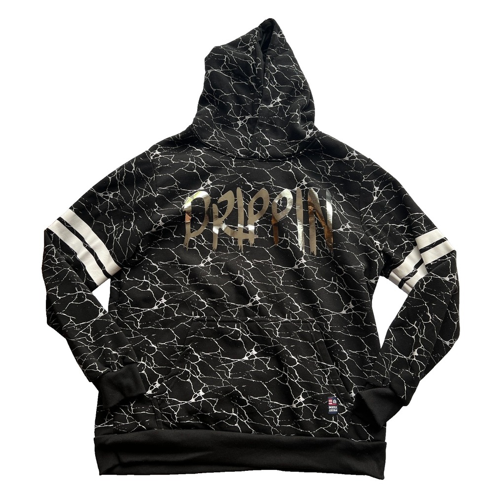 Phat Farm Hoodie Men's L Black Gold Drippin Savage Graphic Pullover Streetwear - Picture 1 of 13